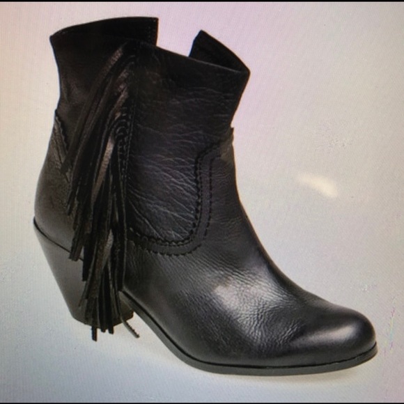 Sam Edelman Shoes - Sam Edelman Louie Black Leather Fringe Ankle Boots Sz 7.5 M